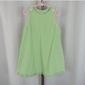 Lydia's Child Size 4 Green Corduroy Tank Overall Dress Pink Details Ruffles VTG